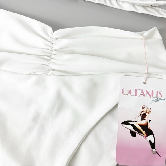 New Oceanus 2pc Bikini Swimsuit White Black Hand Beaded Print size XS - Picture 2 of 10